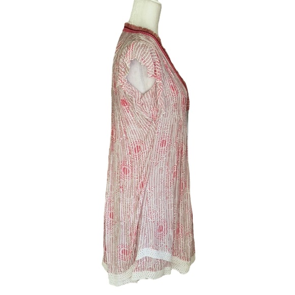 Poupette St Barth Sasha Pink Floral Fringe Crochet Pintuck Babydoll Dress  XS - Picture 8 of 16